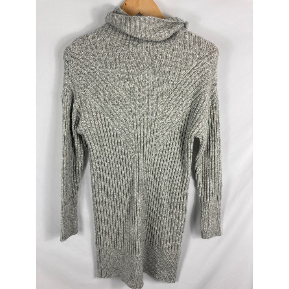 Tahari Grey Mock Neck Long Sleeve Ribbed Knit Sweater Dress Size XS